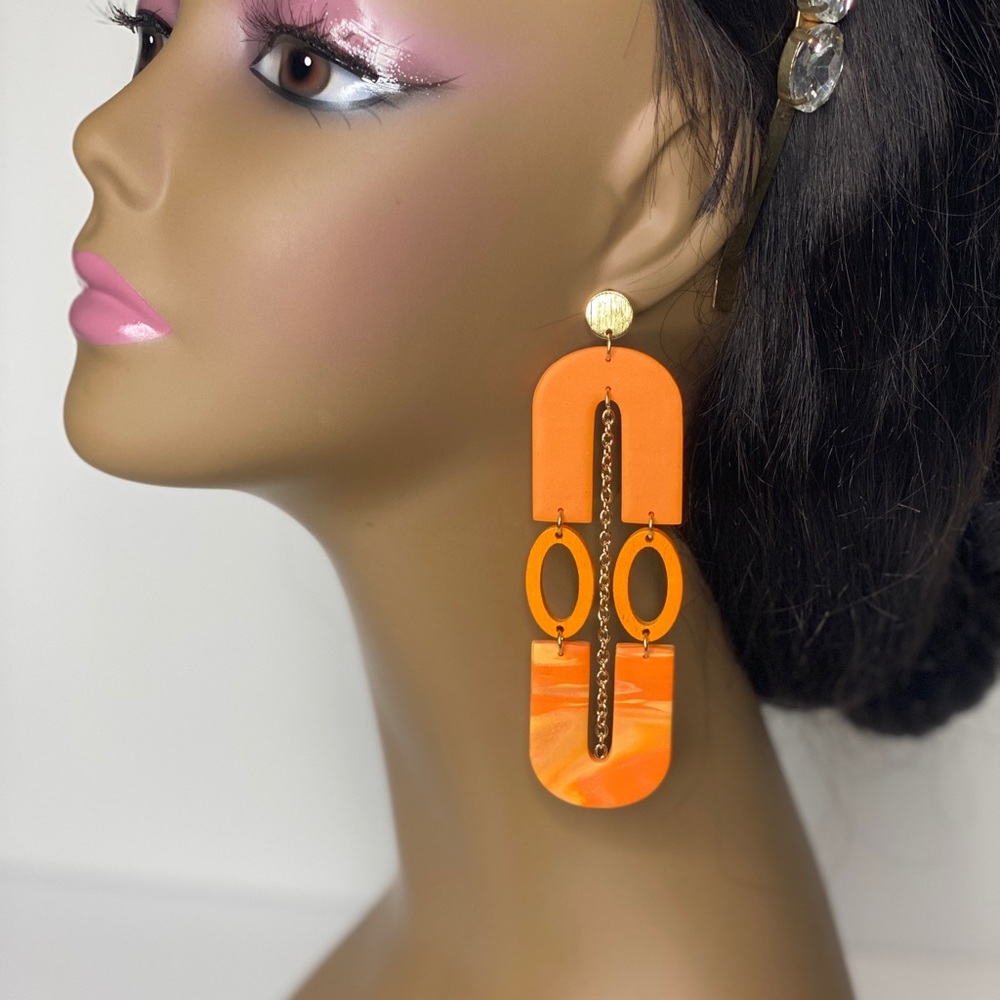 Handmade Orange Rainbow Arch Clay Earrings | Statement Earrings| Arch & Chains